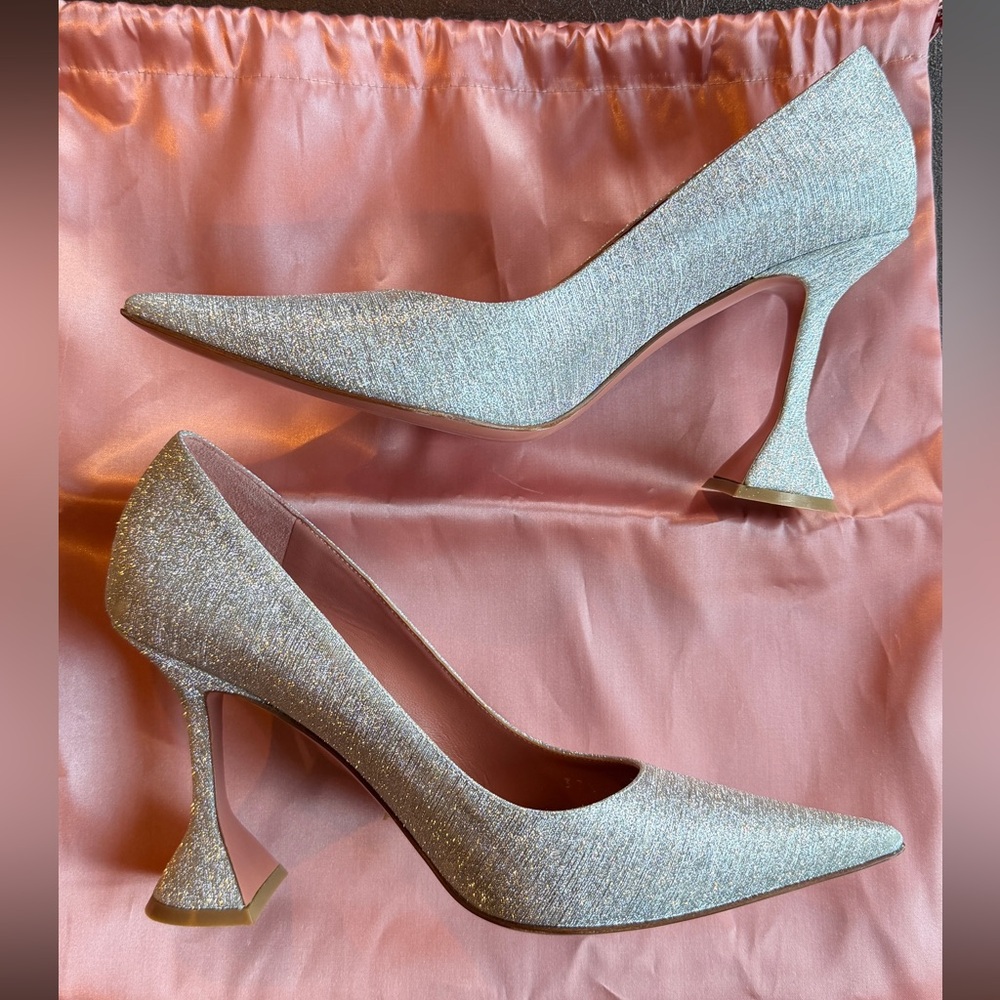🤍Amina Muaddi🤍Ami Shiny Silver Pointed Toe Pump